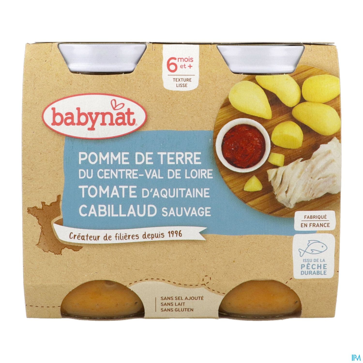 Babybio Babynat Pomme De Terre Du Centre Val De Loire Tomate Cabillaud Sauvage 6m 200g X2