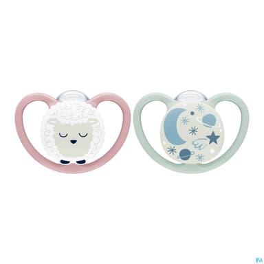 Nuk Sucette Silicone Space 18/36m Nuit Fille X2