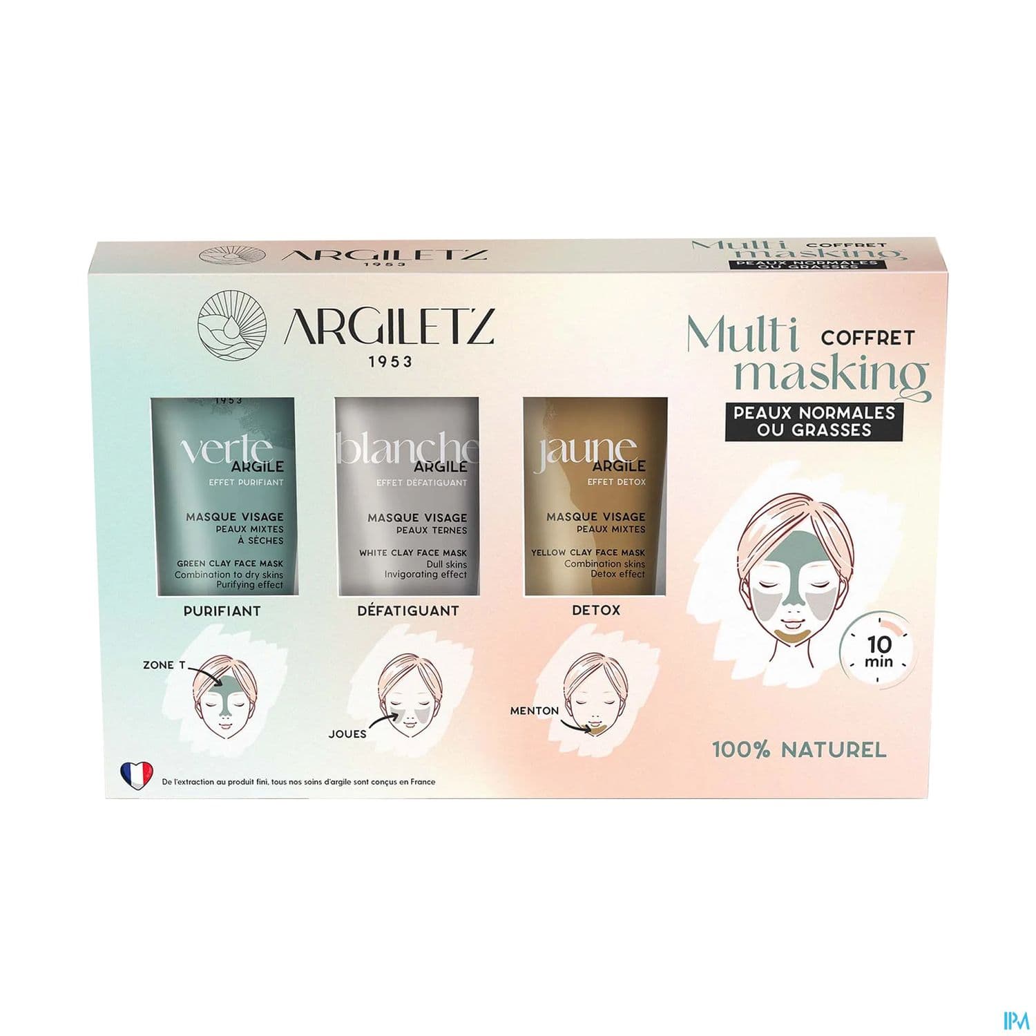 Argiletz Masque Argile Blanc Vert Jaune Peaux Normales A Grasses 30g X3