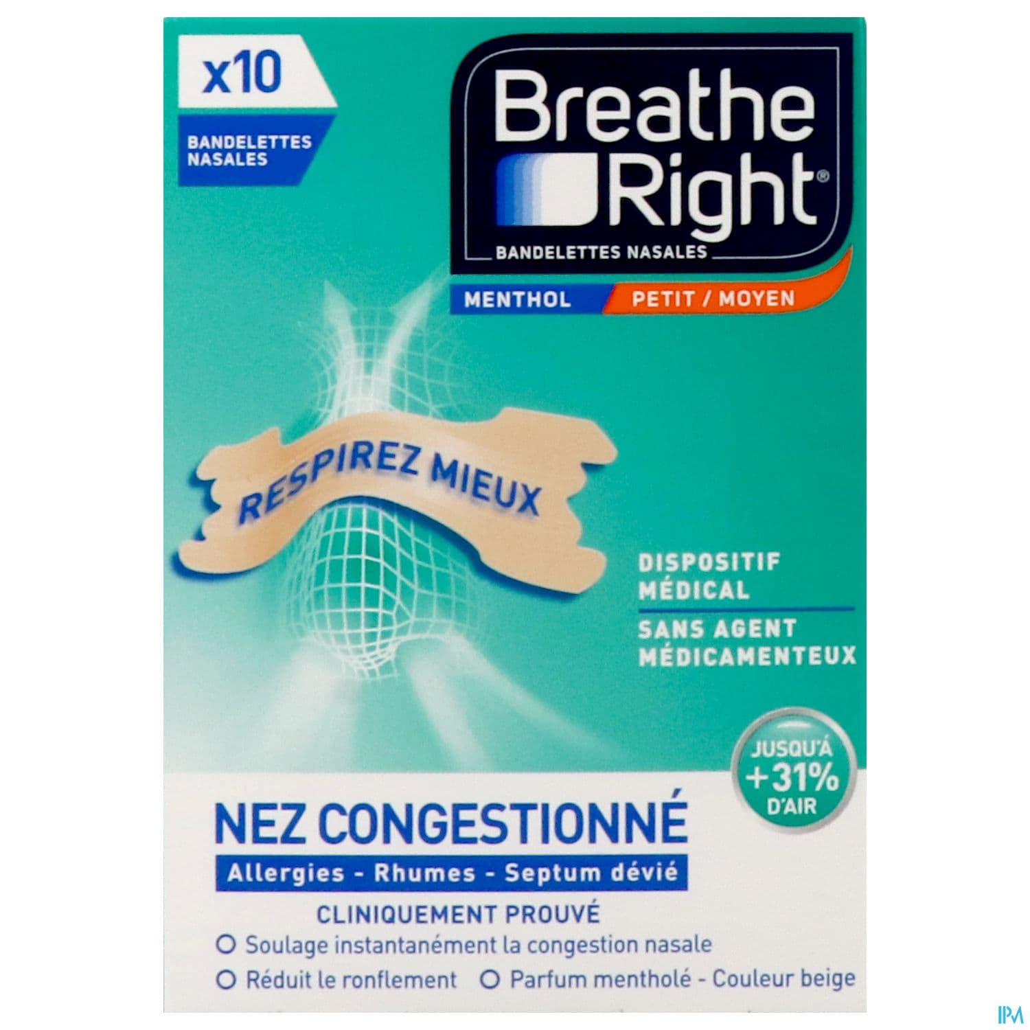 Breathe Right Menthol Bandelette Nasale Adhesive Mentholee Pour Nez Congestionne Medium 10