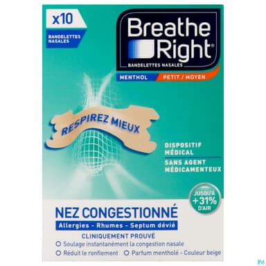 Breathe Right Menthol Bandelette Nasale Adhesive Mentholee Pour Nez Congestionne Medium 10