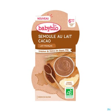 BABYBIO SEMOU/LAIT/CACAO 2X100G