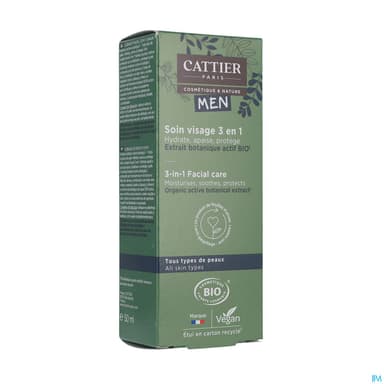 Cattier Men Soin Visage 3en1 Bio Tous Types De Peaux 50ml