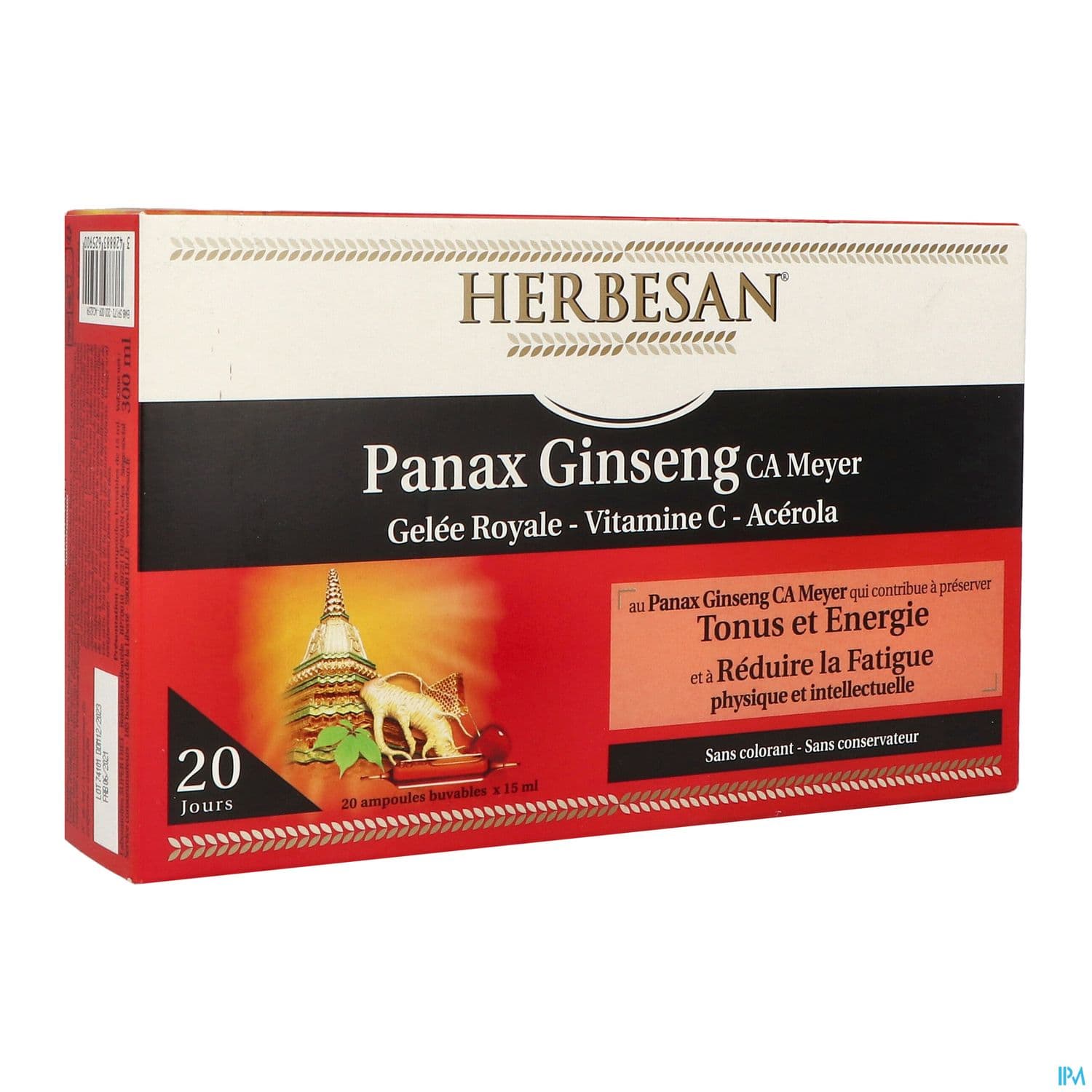 Herbesan Panax Ginseng Meyer Gelee Royale Vitamine C Acerola Ampoule Buvable 20