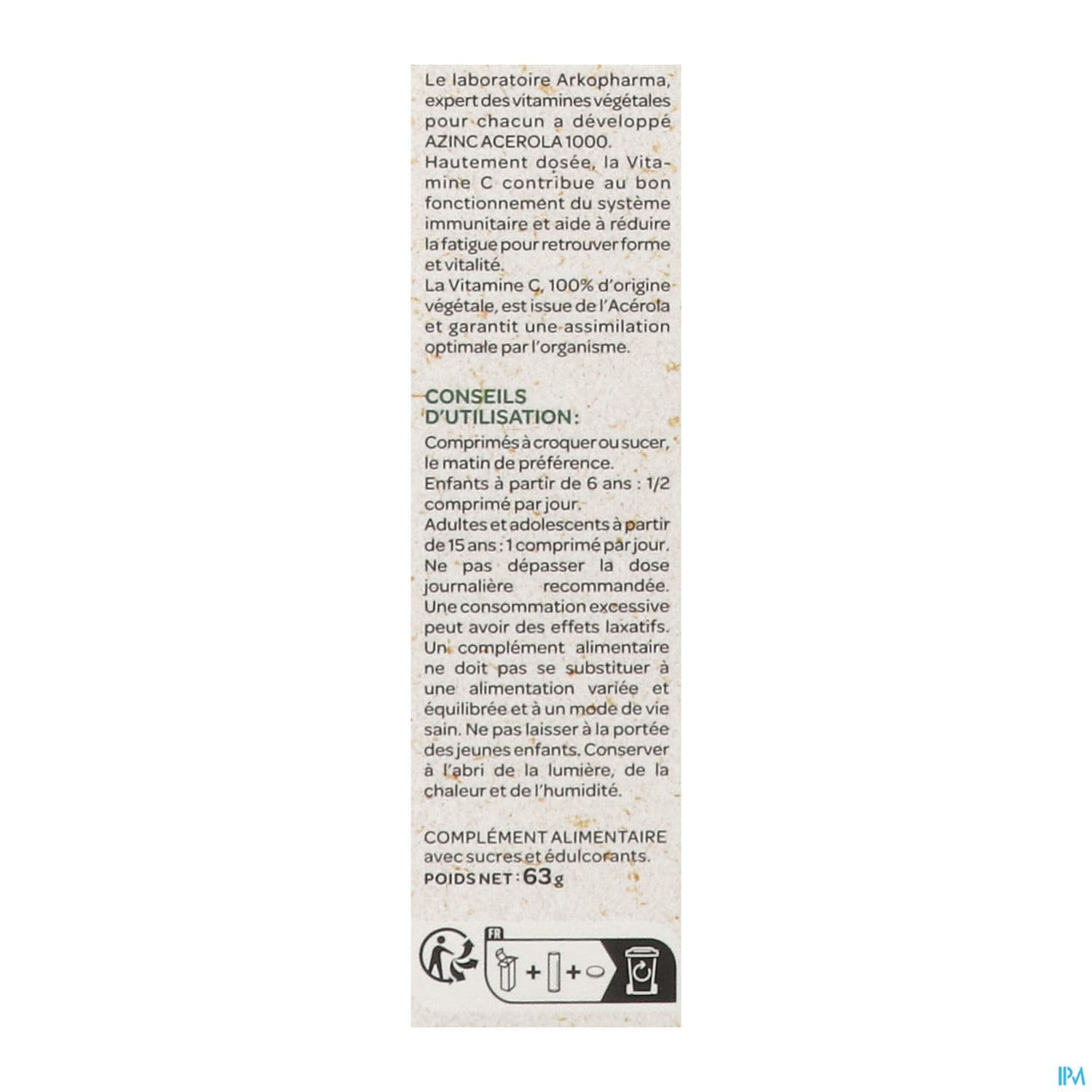 Arkopharma Azinc Vegetal Acerola 1000 Comprime 30