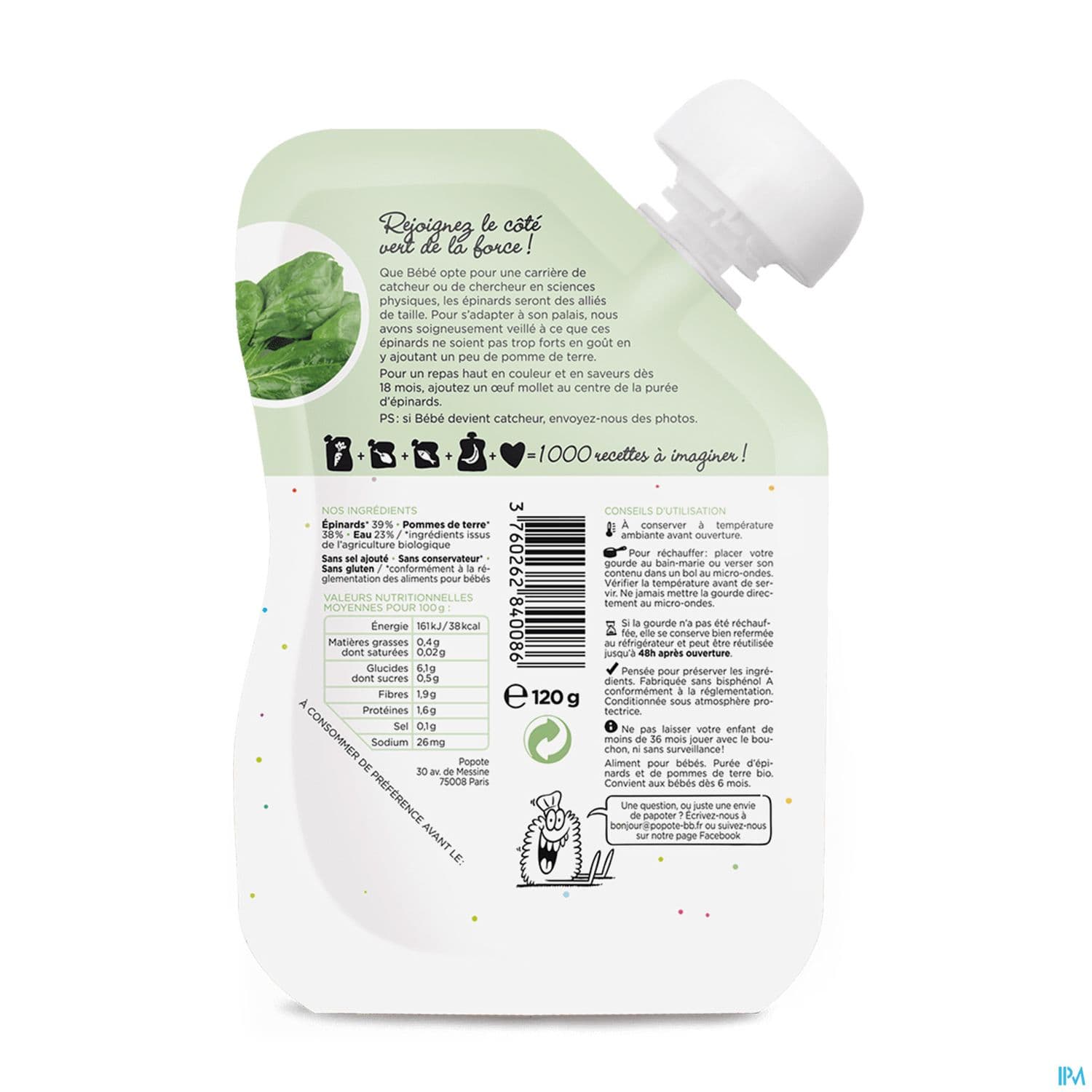 POPOTE PUREE EPINARD BIO 120G