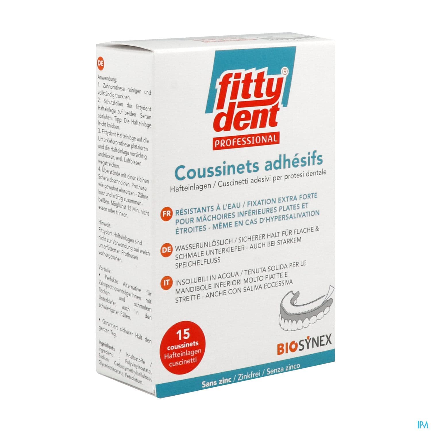 Fittydent Professionnal Coussinets Adhesifs Sans Zinc 15