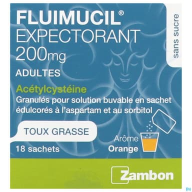 Fluimucil Expectorant Acetylcysteine 200mg Adulte Sans Sucre Granules Sachet 18