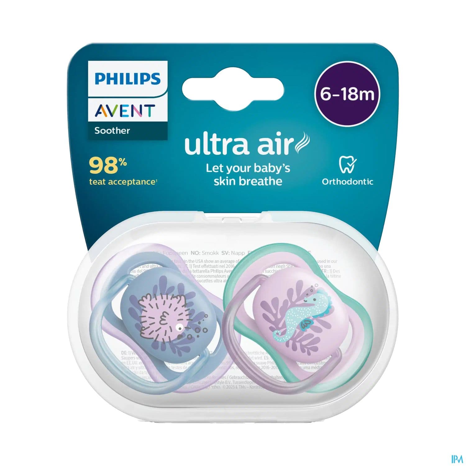 Avent Sucette Ultra Air Multicolore 6/18mois X2