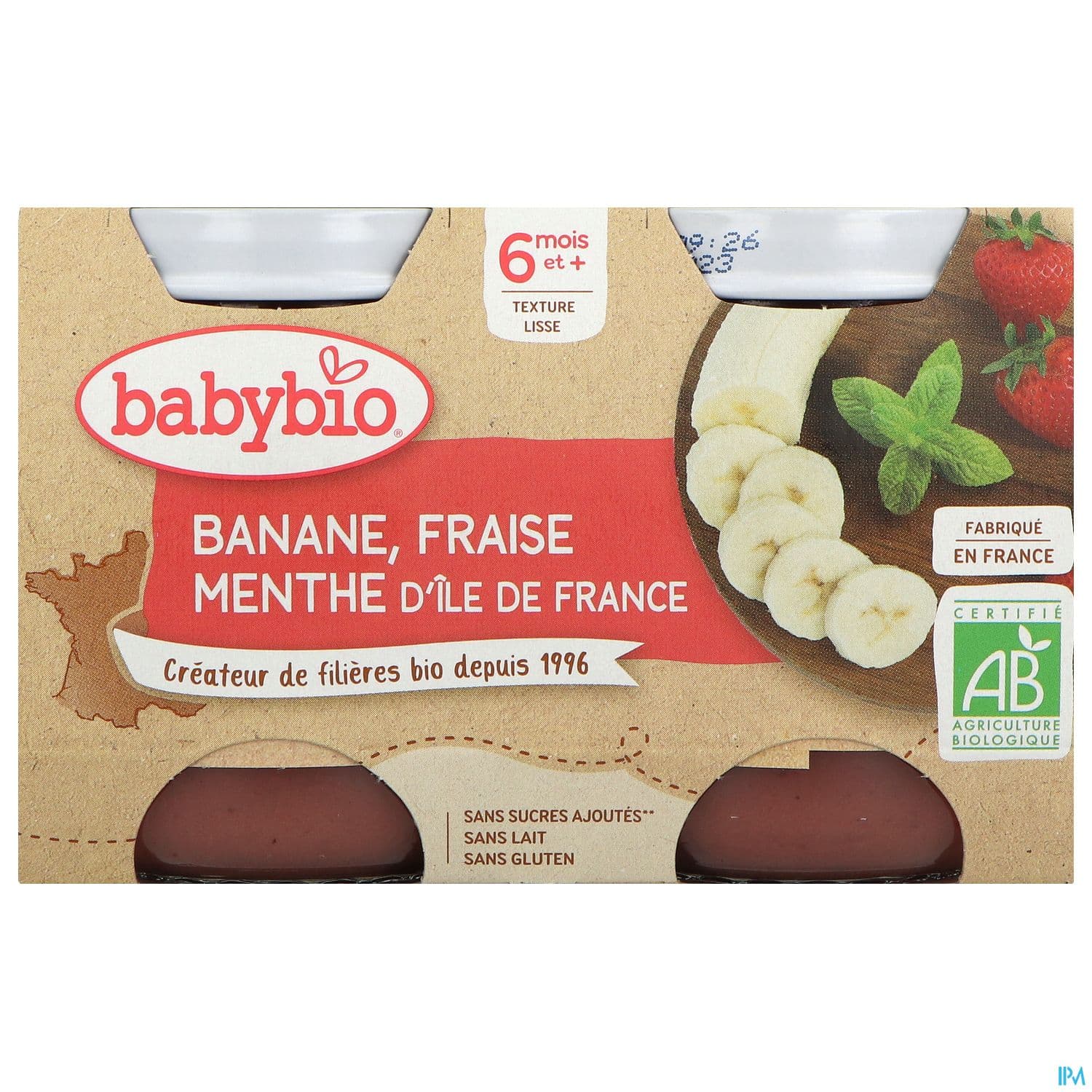 BABYBIO BANANE/FRAISE MENTH 2X130G