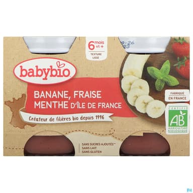 BABYBIO BANANE/FRAISE MENTH 2X130G