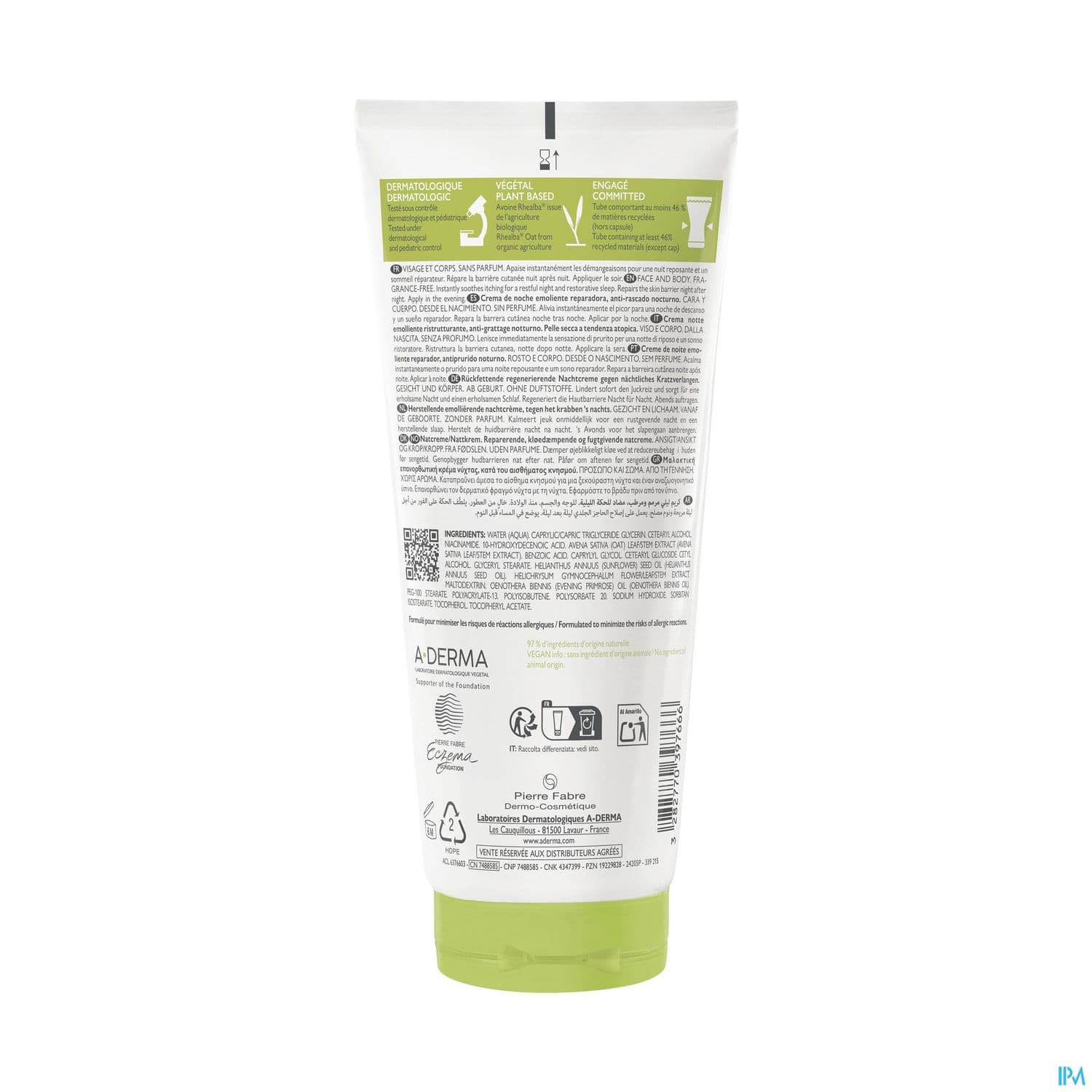A Derma Exomega Control Creme Nuit Emolliente Reparatrice 200ml