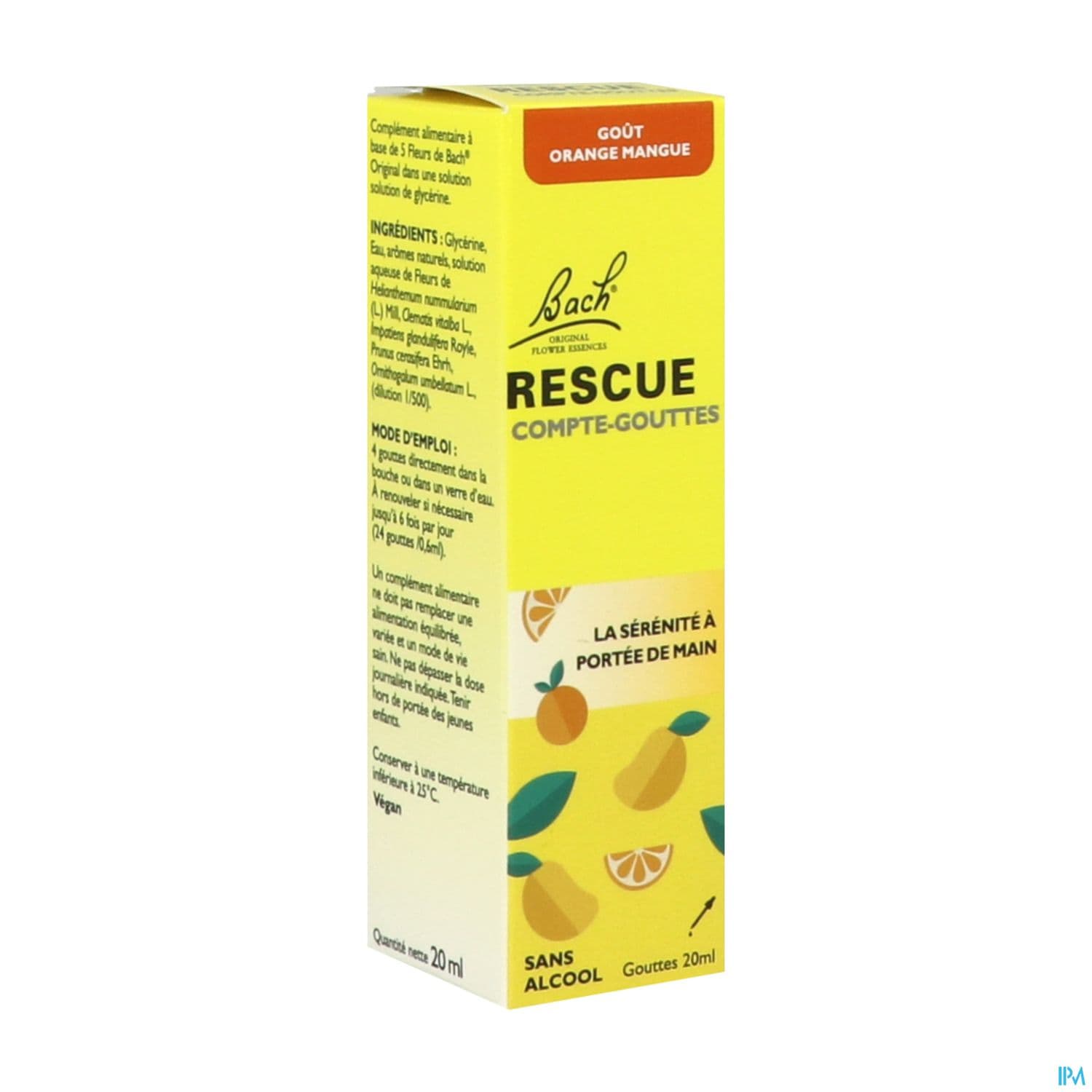 Rescue Bach Compte Gouttes Gout Orange Mangue 20ml