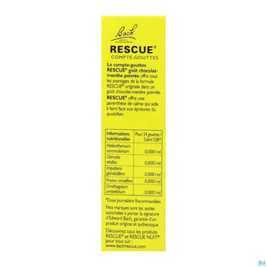 Rescue Bach Compte Gouttes Gout Chocolat Menthe 20ml