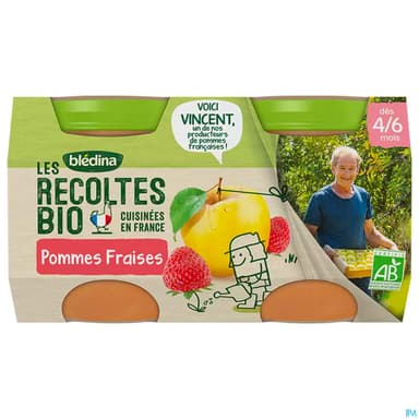 Bledina Les Recoltes Bio Pot Pomme Fraise 130g X2