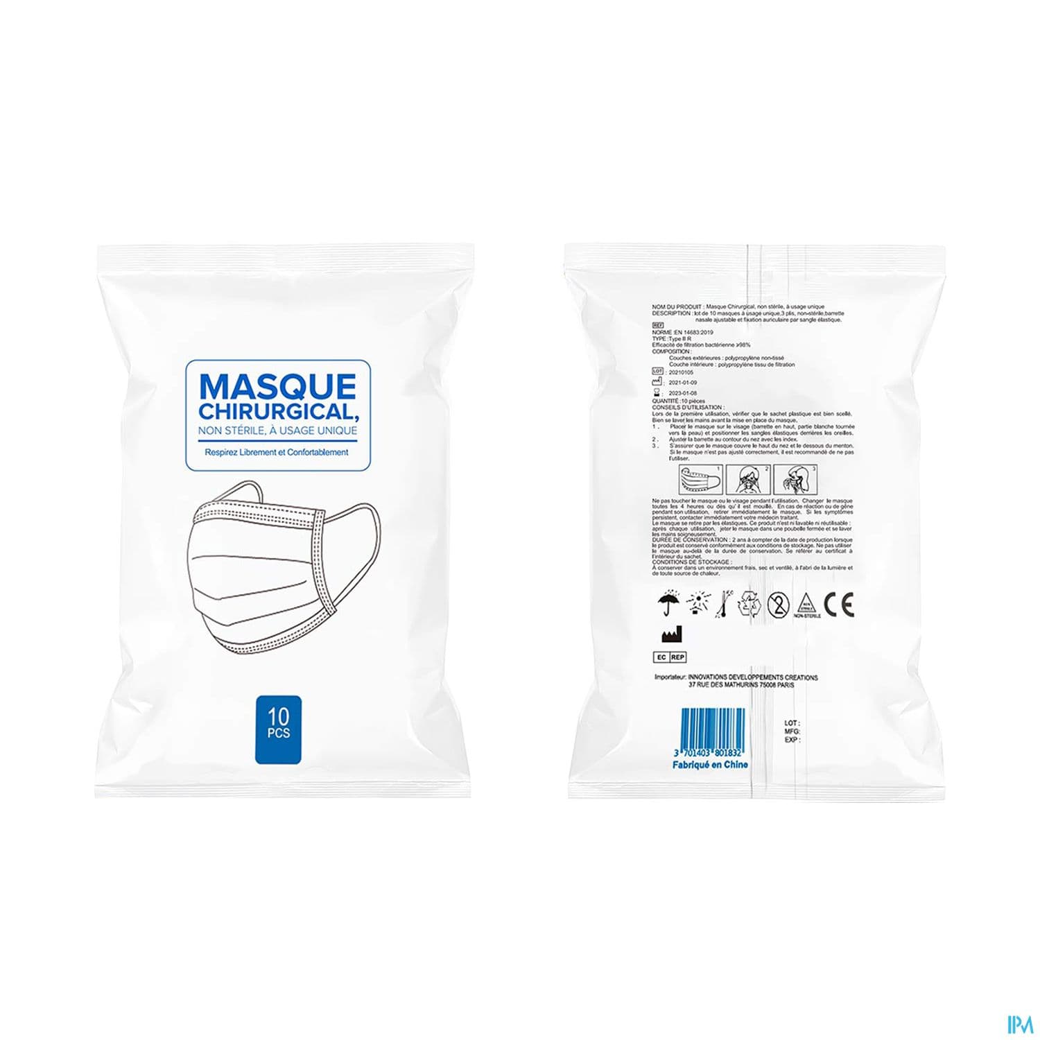 IDC MASQUE MEDICAL 3 PLIS X50