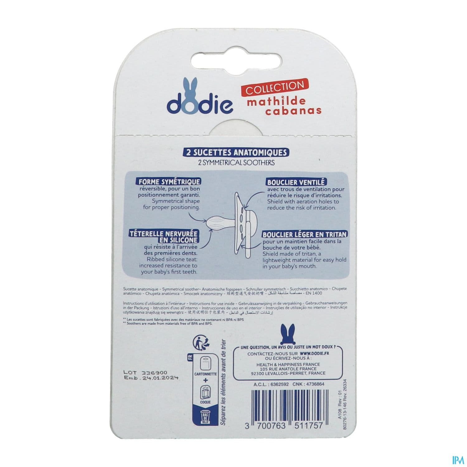 Dodie Sucette Anatomique A108 Mc R +18mois X2