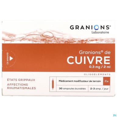 Granions Cuivre 0mg3/2ml Solution Buvable Ampoule 2ml 30
