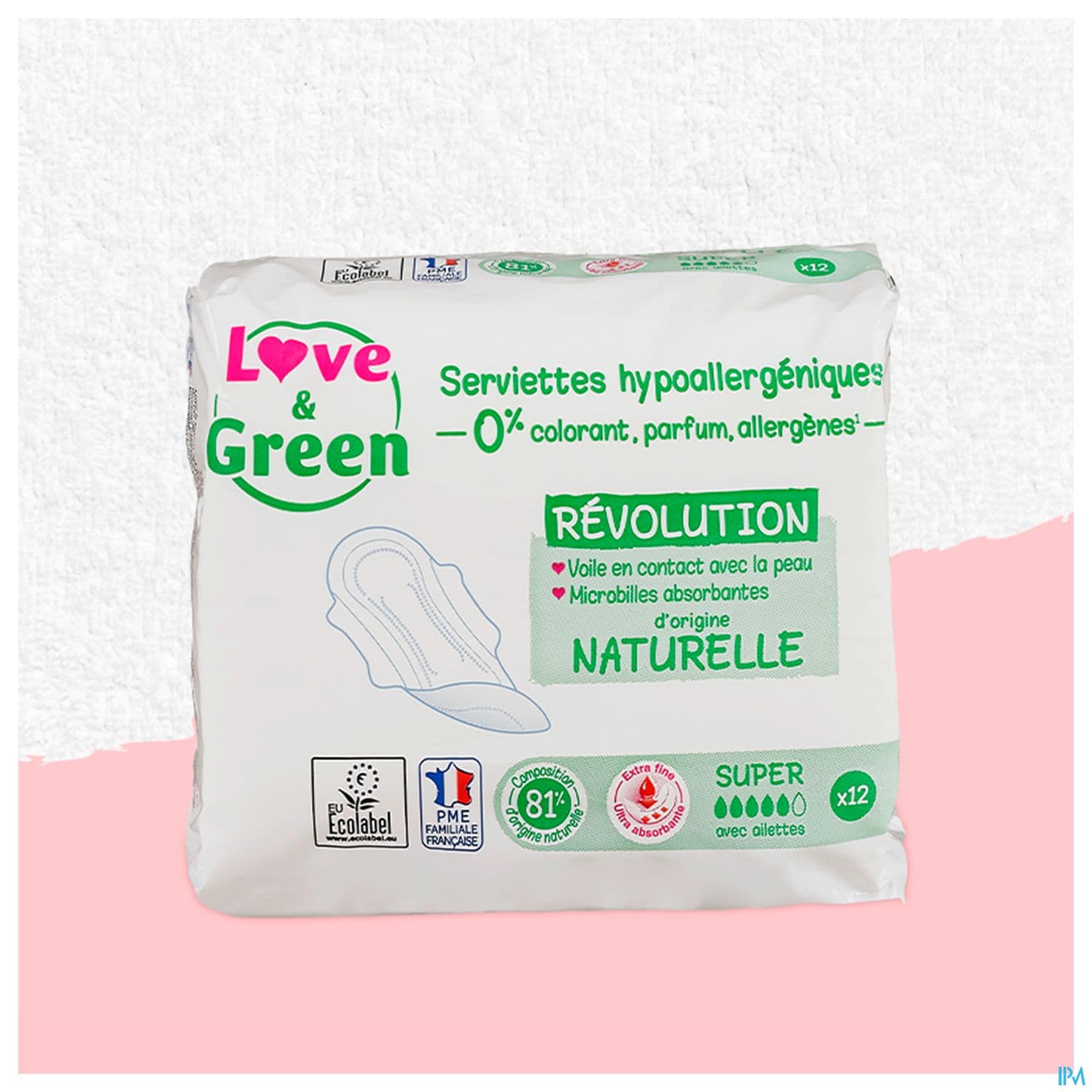 Love Green Serviettes Ecolabellisees Et Hypoallergeniques Ultra Super X12 Avec Ailettes