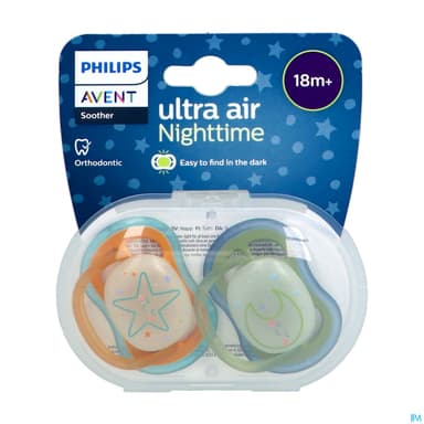 Avent Sucette Ultra Air Nuit +18mois Star Moon X2