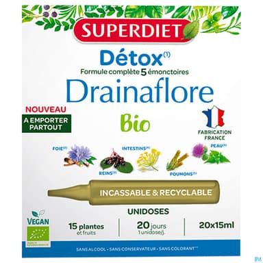 Superdiet Detox Drainaflore Bio Unidose 15ml 20