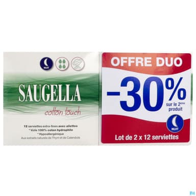 Saugella Cotton Touch Serviette Nuit 12 X2