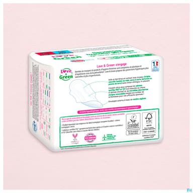 Love Green Serviettes Ecolabellisees Et Hypoallergeniques Ultra Super X12 Avec Ailettes