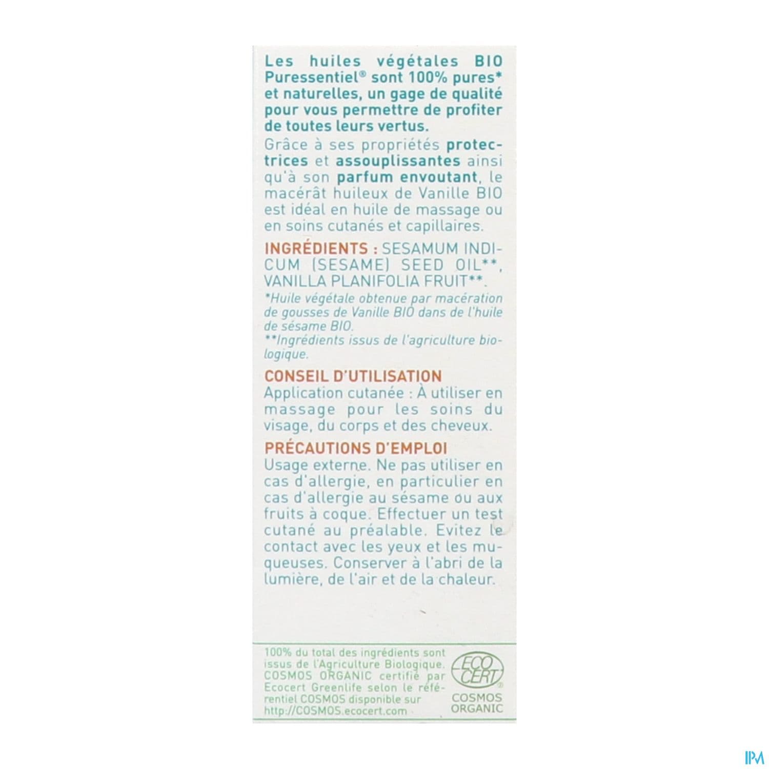 Puressentiel Huile Vegetale Bio Vanille 50ml
