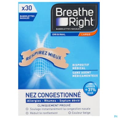 Breathe Right Original Bandelette Nasale Adhesive Nez Congestionne 30