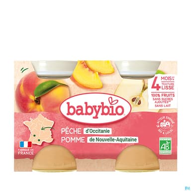 BABYBIO PECHE/POMME 2X130G