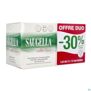 Saugella Cotton Touch Serviette Jour 14 X2