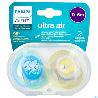Avent Sucette Ultra Air Mixte Animaux 0/6mois Scf085/05 X2