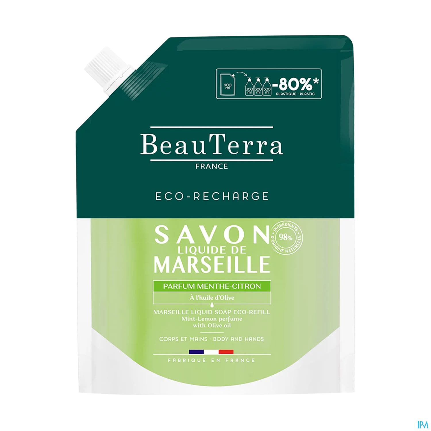 Beauterra Savon Liquide De Marseille Menthe Citron Ecorecharge 900ml