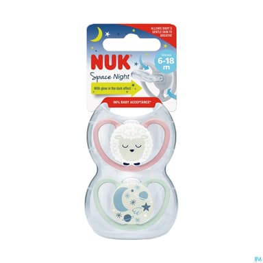 Nuk Sucette Silicone Space 6/18m Nuit Fille X2