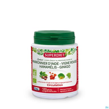 Superdiet Quatuor Circulation Bio Marronnier D'inde Vigne Rouge Hamamelis Ginkgo Gelule 120