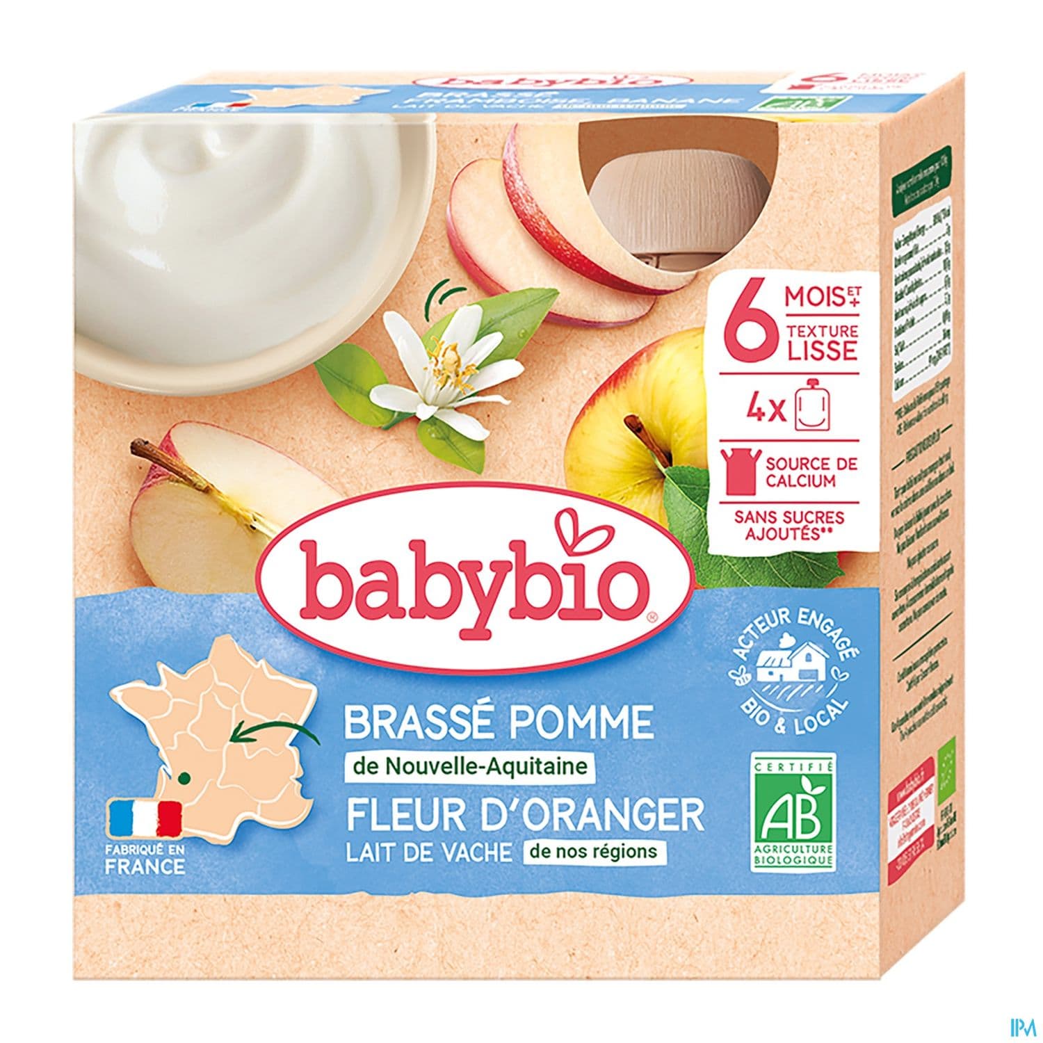 Babybio Brasse Au Lait De Vache Francais Pomme De Provence Fleur D'oranger Gourde 6m 85g X4
