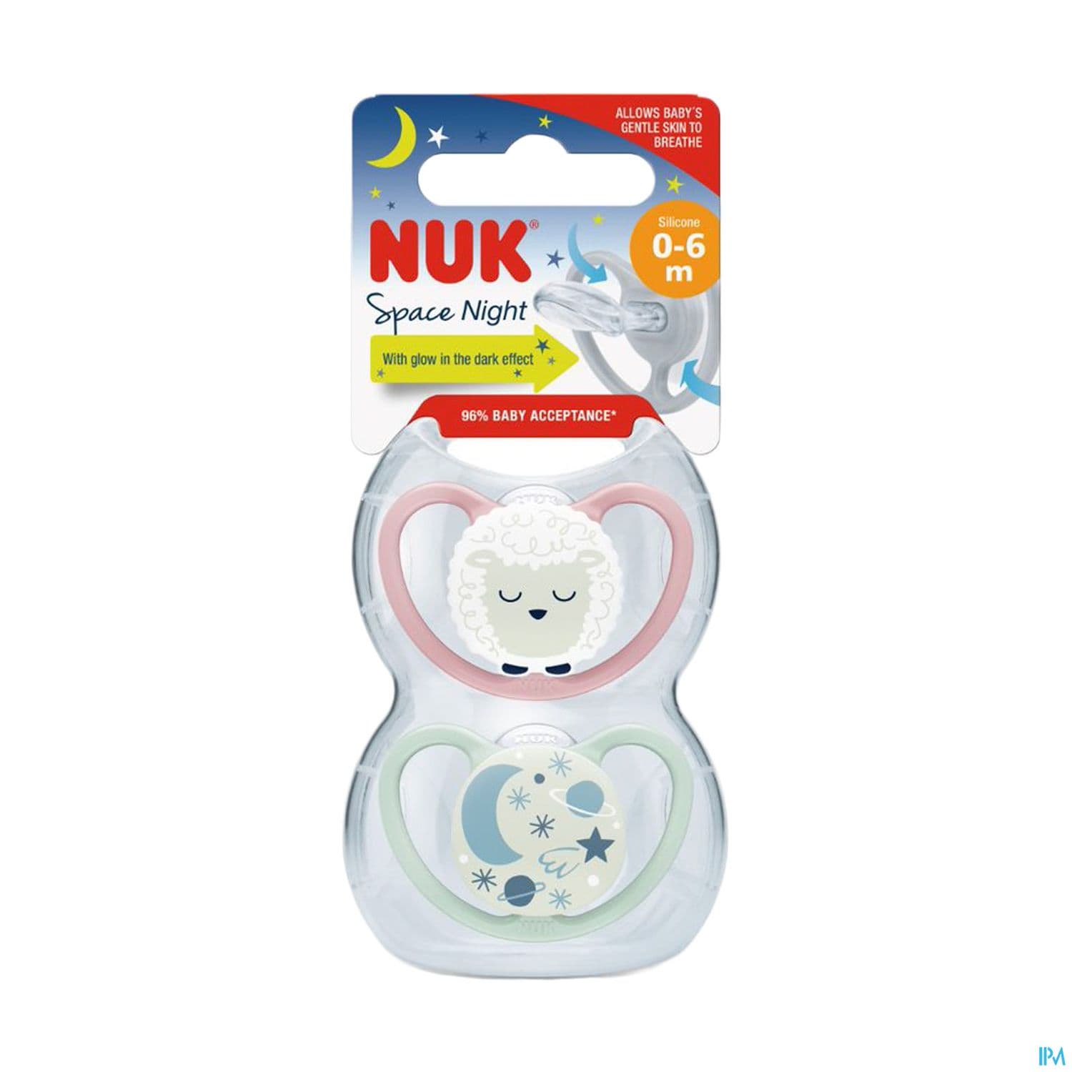 Nuk Sucette Silicone Space 0/6m Nuit Fille X2