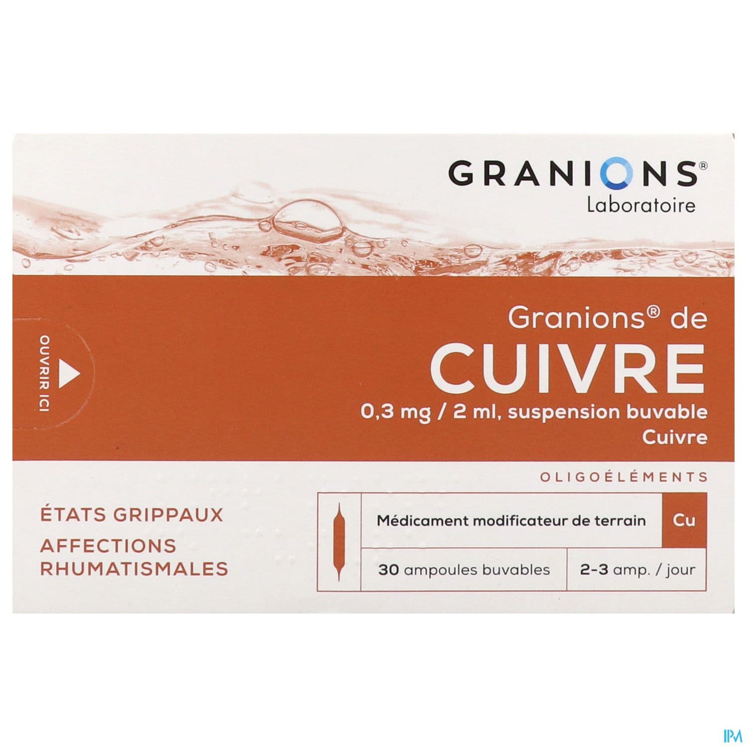 Granions Cuivre 0mg3/2ml Solution Buvable Ampoule 2ml 30