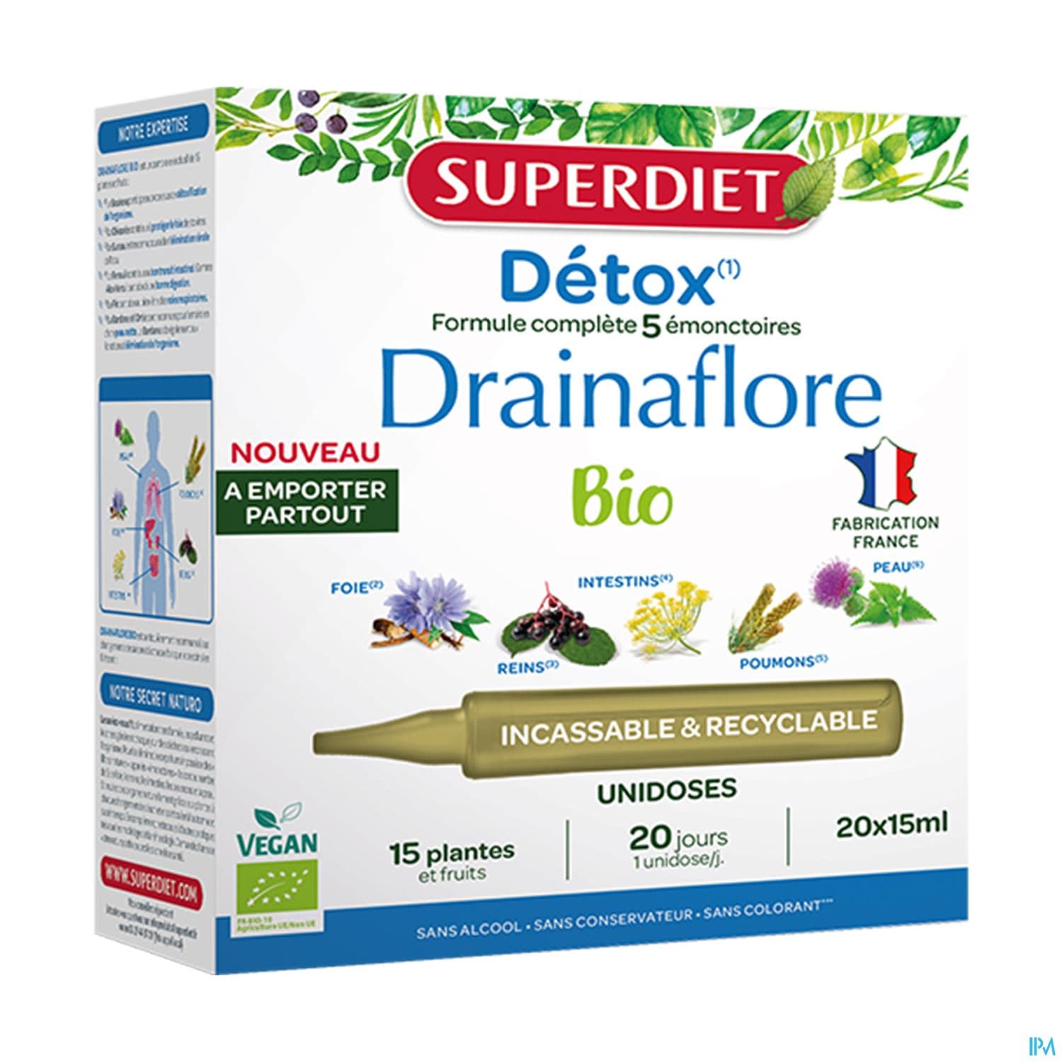Superdiet Detox Drainaflore Bio Unidose 15ml 20