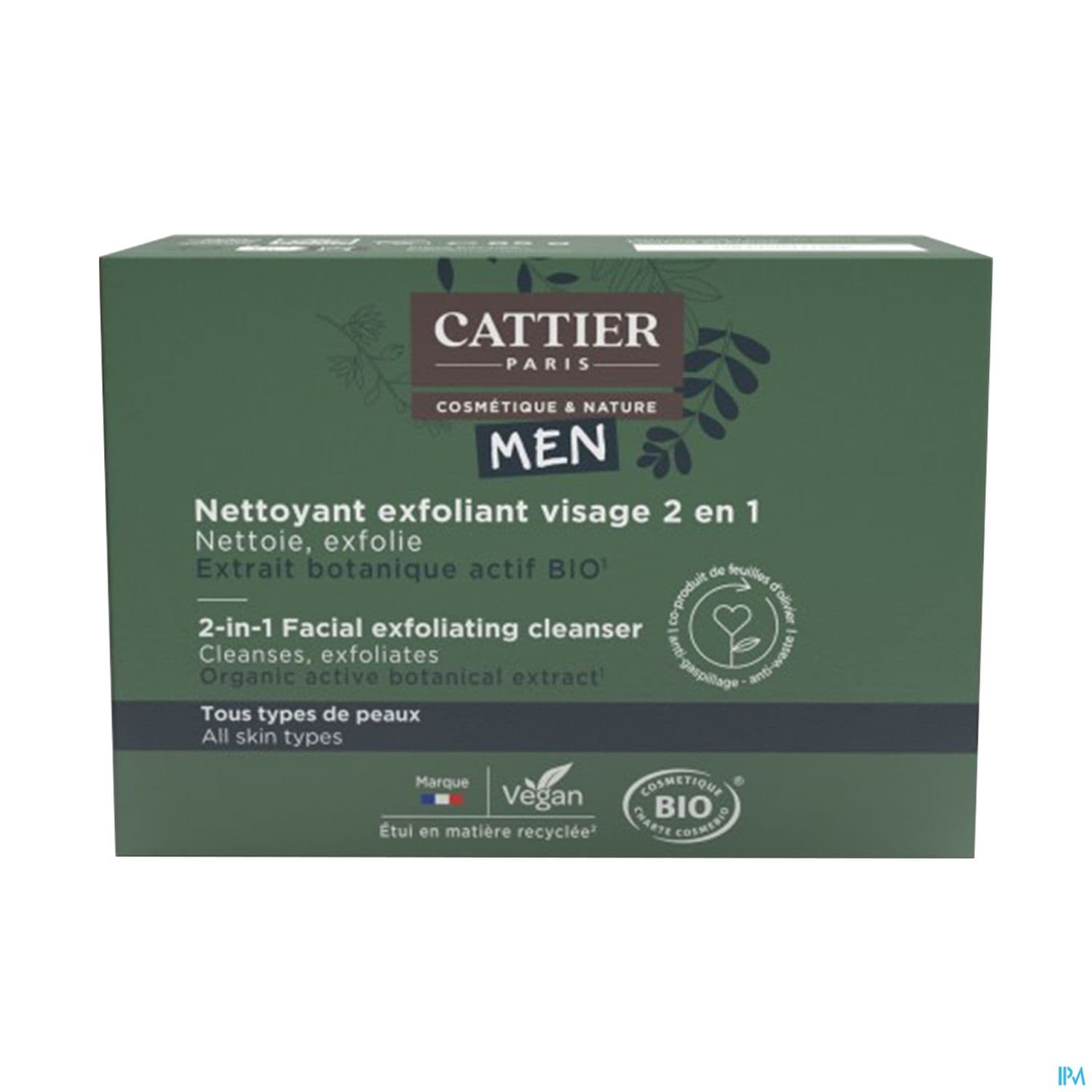 Cattier Men Nettoyant Exfoliant Visage 2en1 Solide Bio 85g