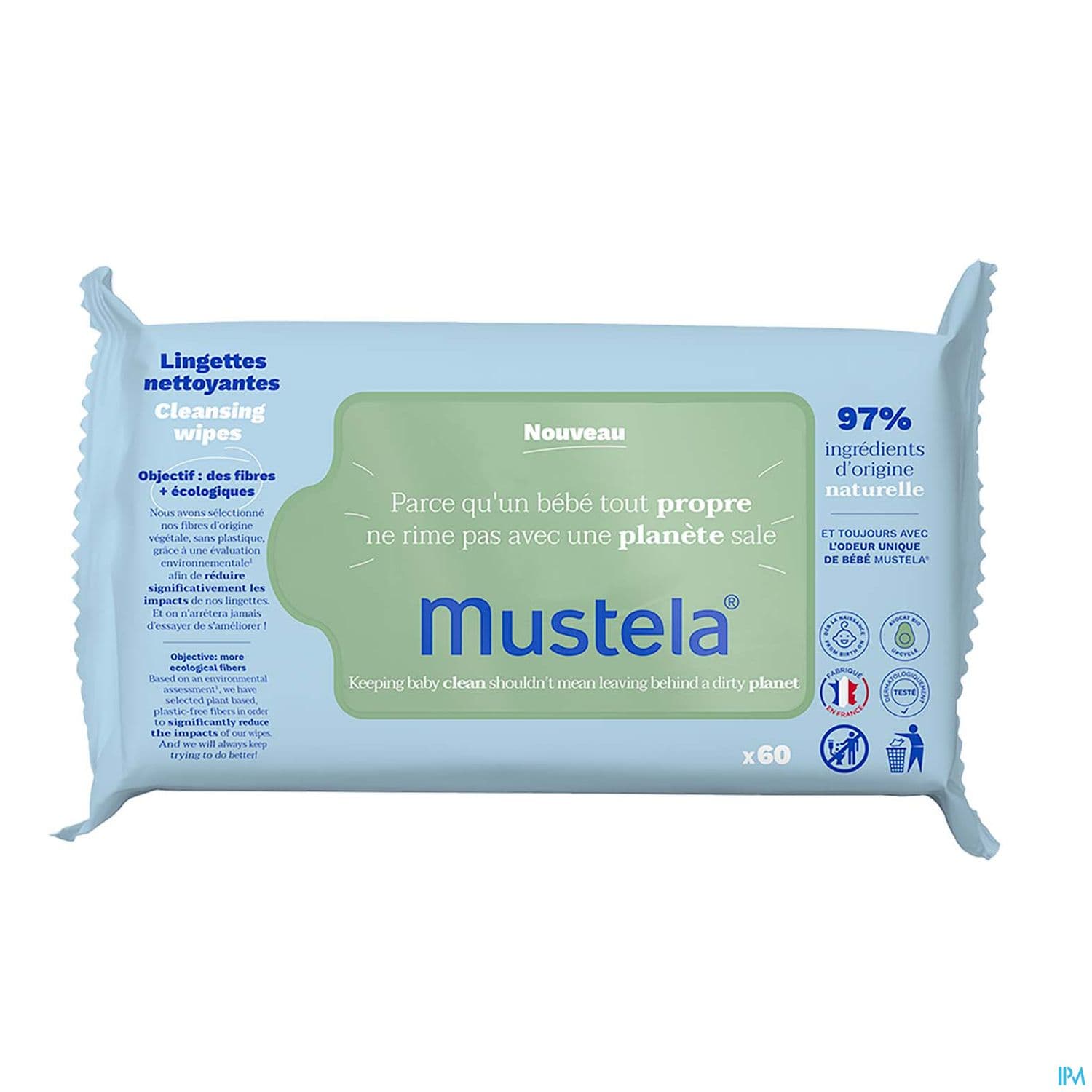 Mustela Bebe Enfant Lingettes Nettoyantes A l Avocat Bio Fibres Vegetale 60