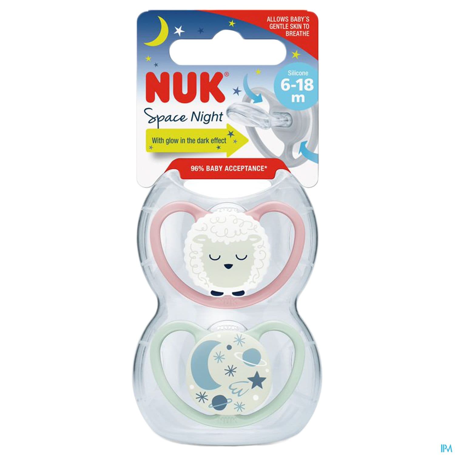 Nuk Sucette Silicone Space 6/18m Nuit Fille X2