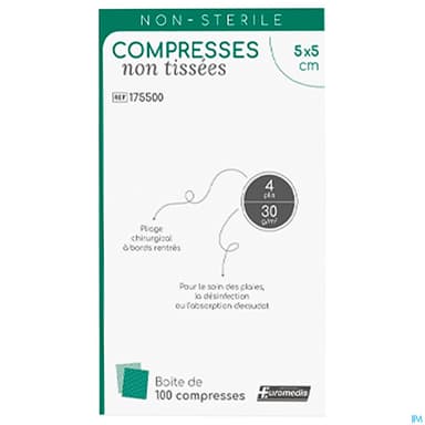 Euromedis Compresse Non Sterile Non Tissee 5cm X 5cm Sachet 100