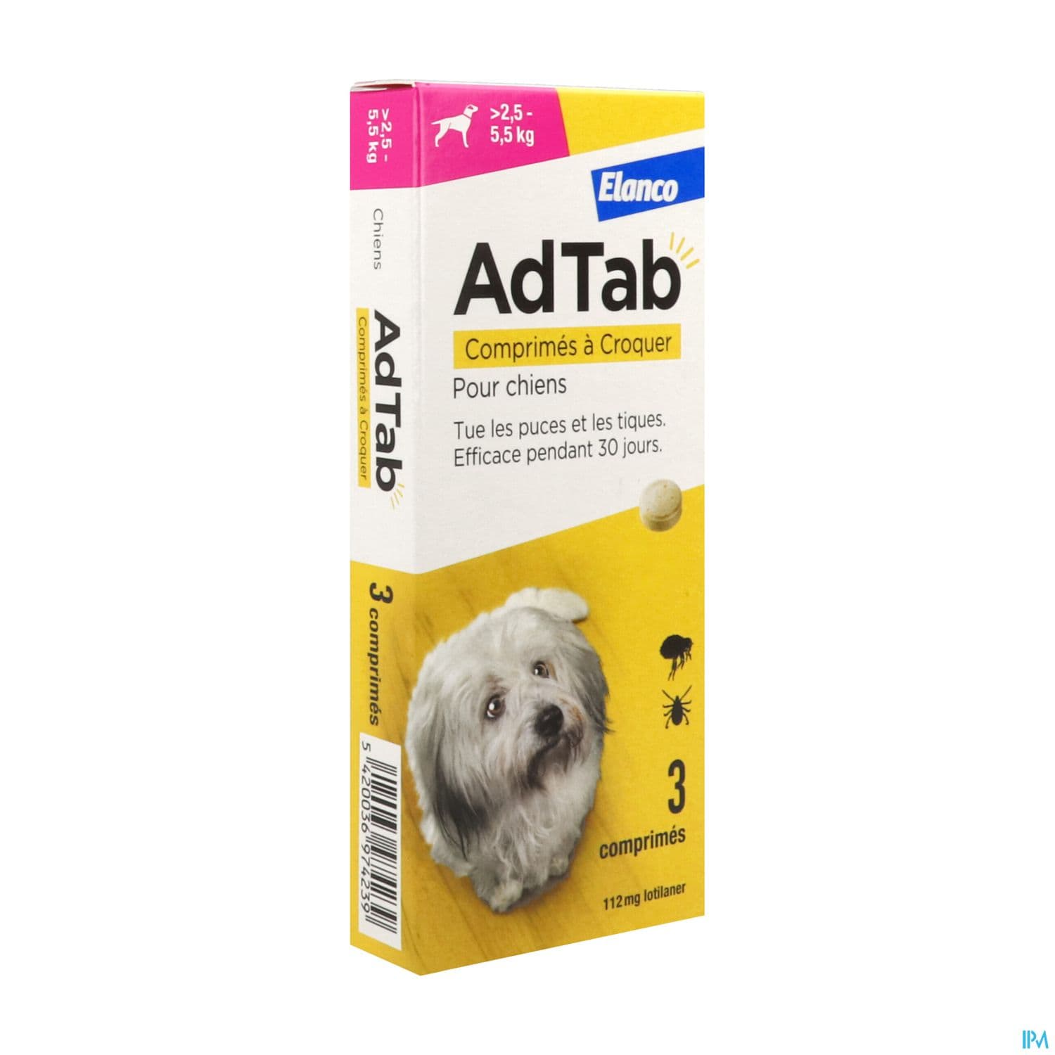 Elanco Adtab 112mg Antiparasitaire Chien 2/5kg Comprime 3