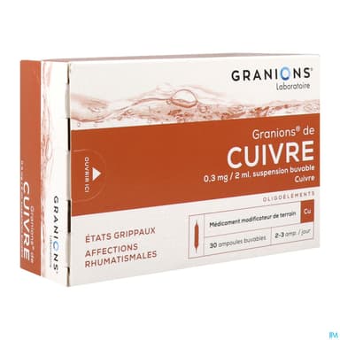 Granions Cuivre 0mg3/2ml Solution Buvable Ampoule 2ml 30