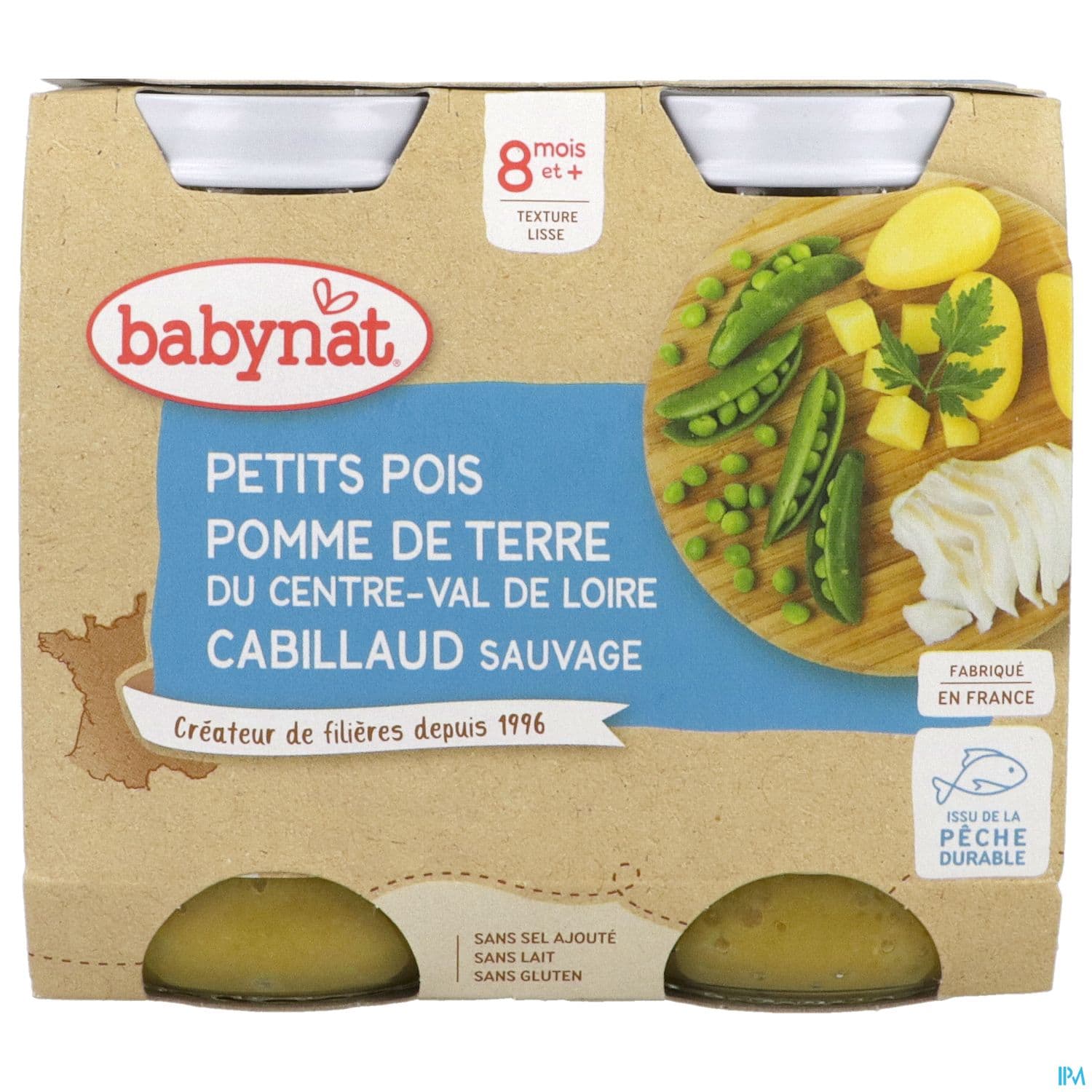 Babybio Babynat Petits Pois Pomme De Terre Du Centre Val De Loire Cabillaud Sauvage 8m 200g X2