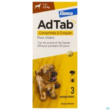 Elanco Adtab 56mg Antiparasitaire Chien 1/2kg Comprime 3