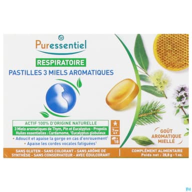 PURESSENTIEL RESP PASTIL 3 MIEL 18
