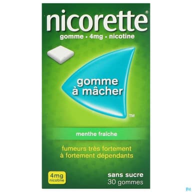 NICORETTE 4MG GOM MED SS SUC MEN FR PLQ/30GOM