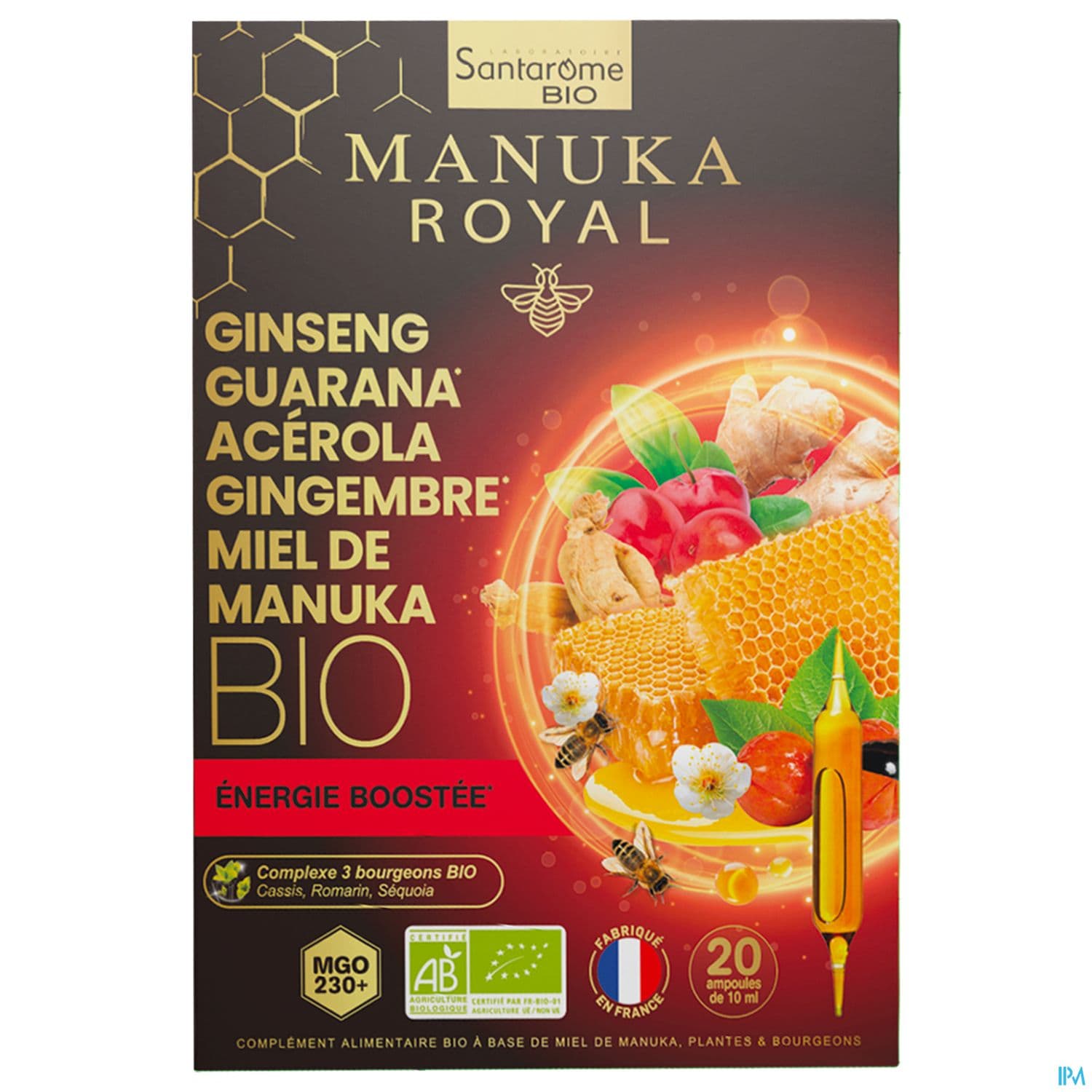 Santarome Ginseng Guarana Acerola Gingembre Miel De Manuka Bio Ampoule 20